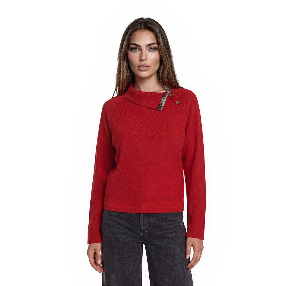 J.Crew Plaid Funnel Neck Trim Red Sweatshirt Top Women's Size‎ Large Fleece